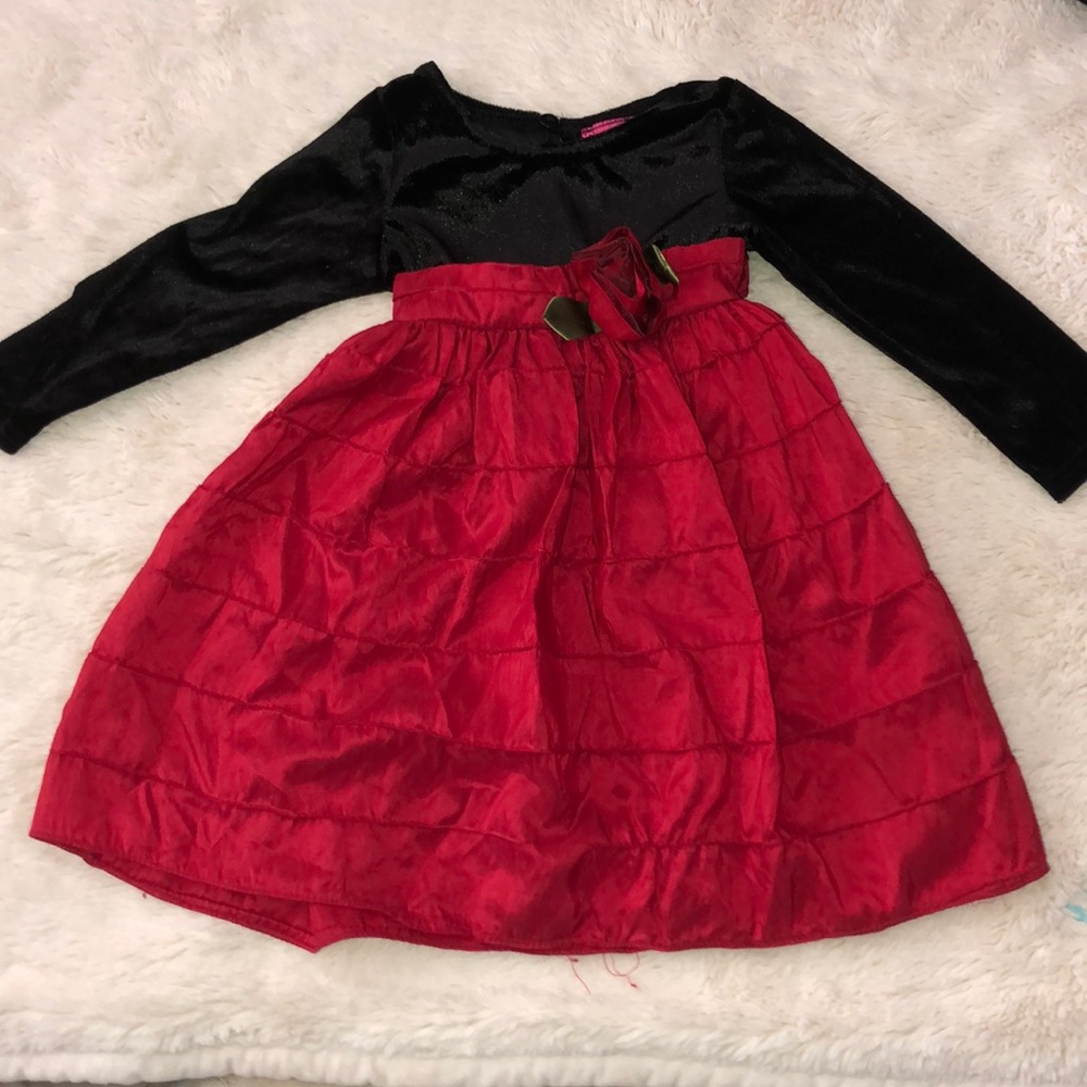 Black velvet dress with maroon and rose